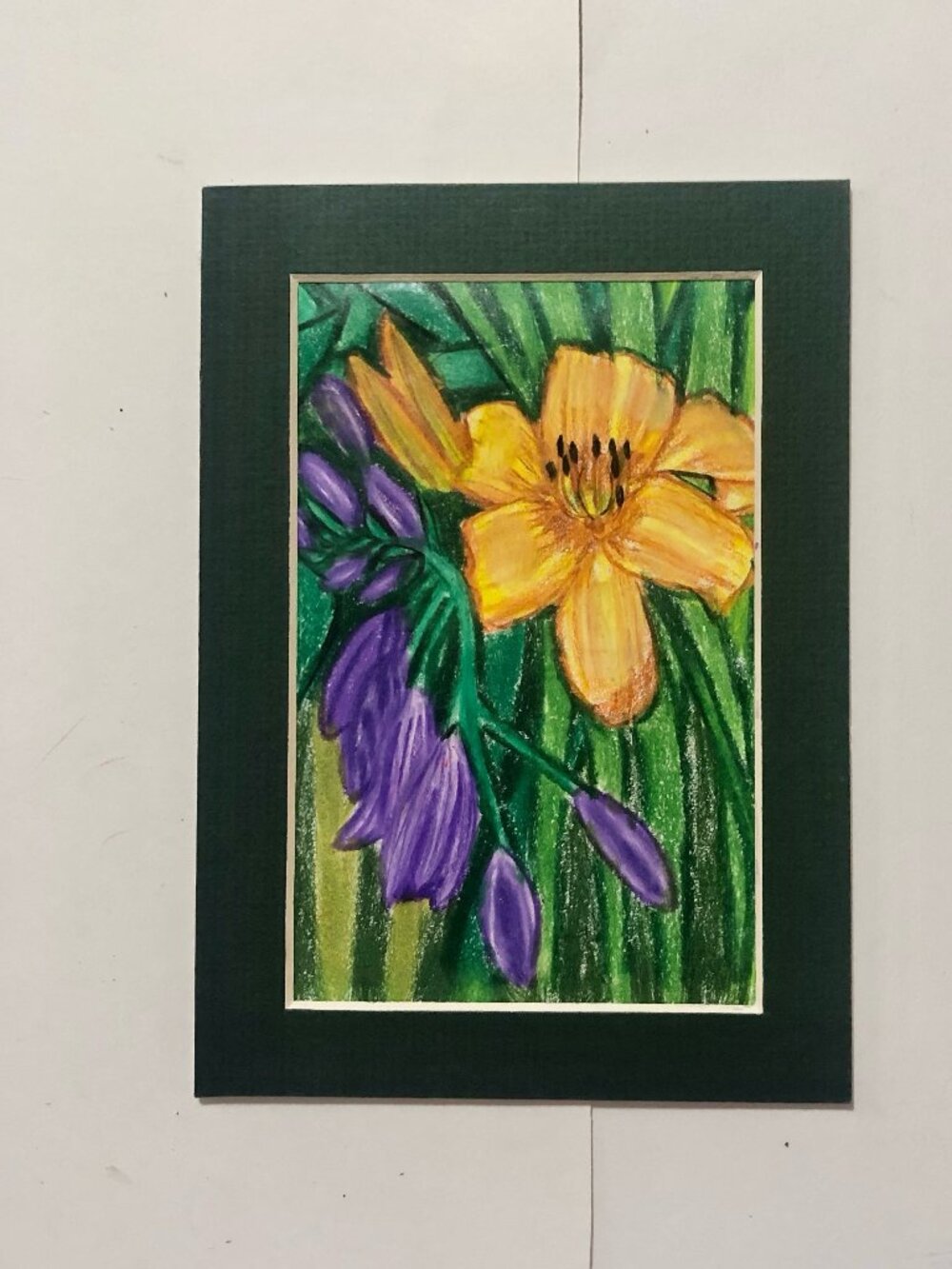 Tiger Lily  and Purple Bloom Colored Pencil Drawing